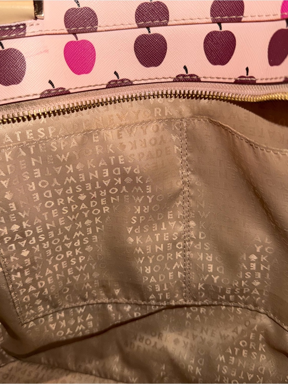 kate spade Pink Apple Print Tote with Tan Handles - Picture 9 of 9